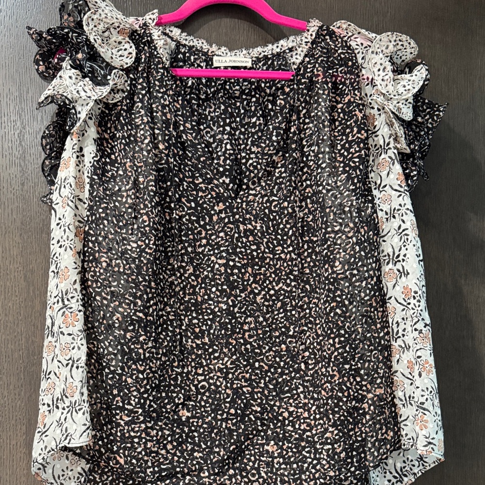 Ulla Johnson Black and Cream Patterned Blouse